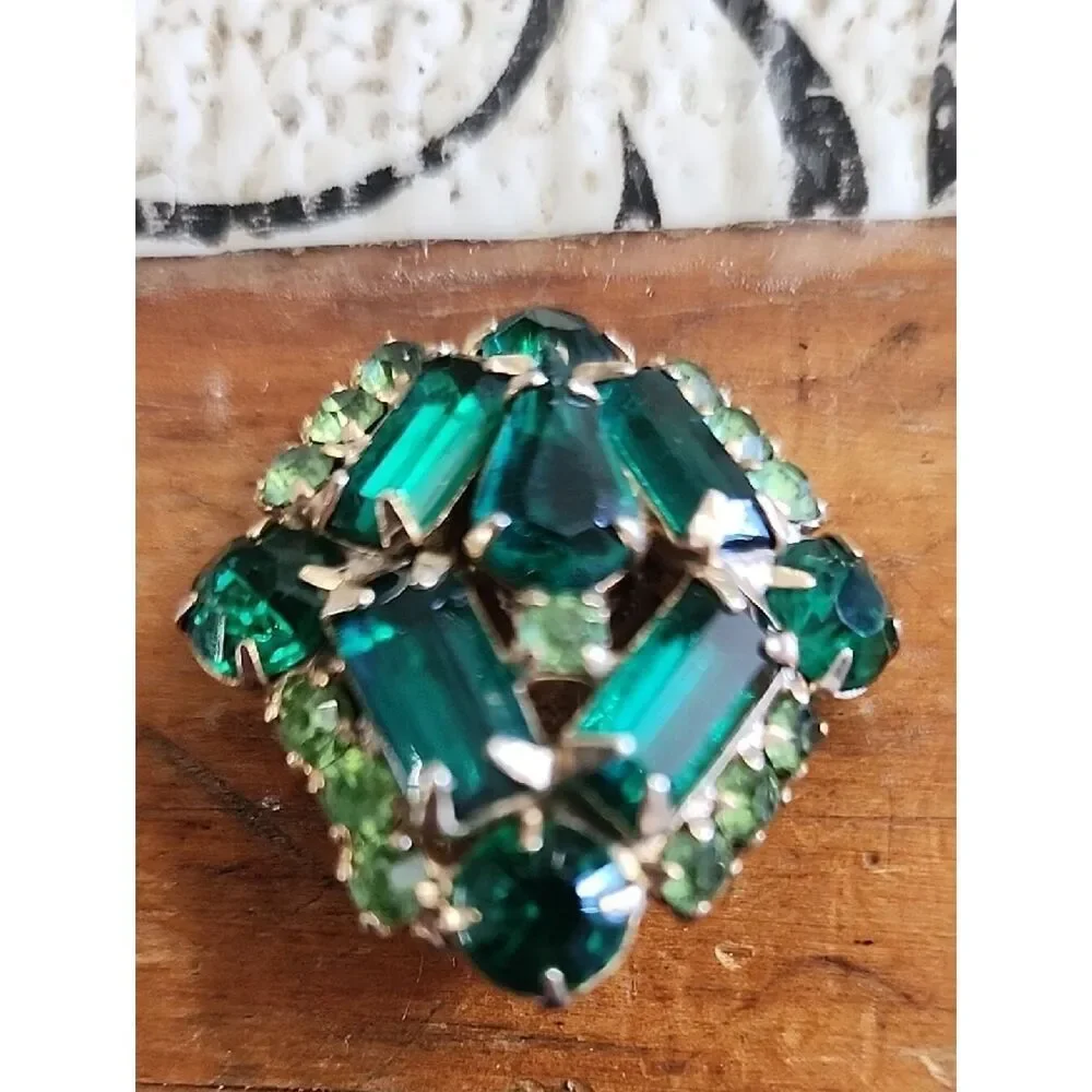 Emerald and Light Green Crystal Cluster Clip-On Earrings